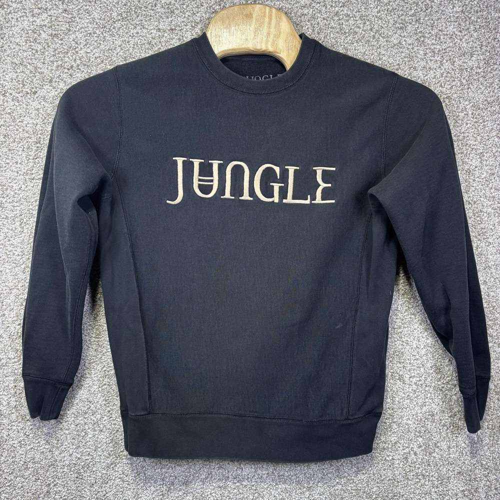 Jungle Sweatshirt Mens Small Black Fleece Crewneck Embroidered Logo Pullover